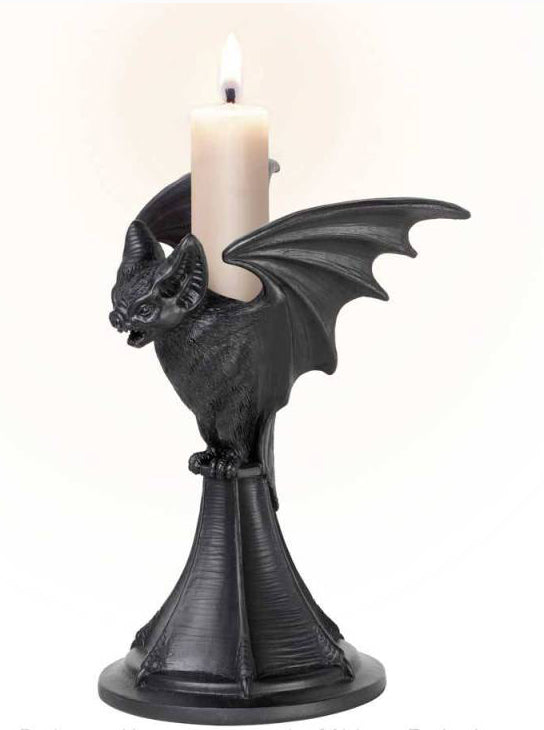 Ebros Gift Wicca Gothic Black Gargoyle Vampire Bat Vespertilio Candlestick Holder Figurine