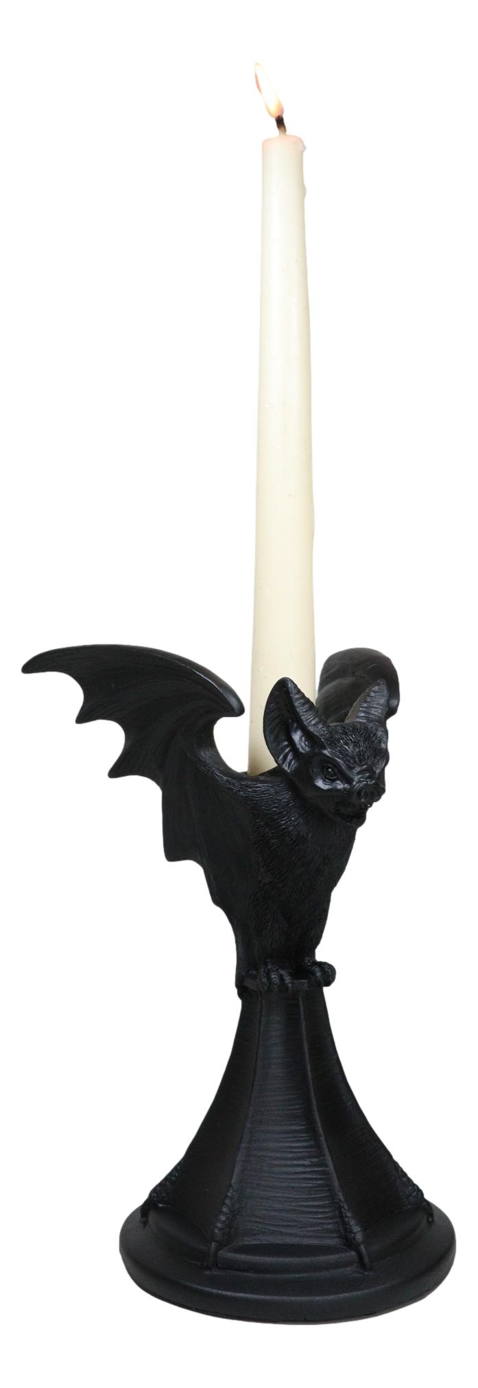 Ebros Gift Wicca Gothic Black Gargoyle Vampire Bat Vespertilio Candlestick Holder Figurine