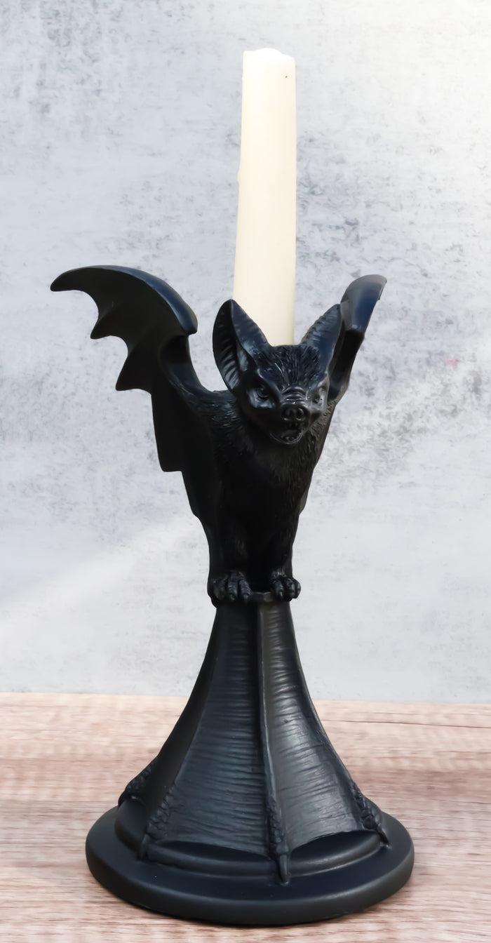 ebros gift Wicca Gothic Black Gargoyle Vampire Bat Vespertilio Candlestick Holder Figurine