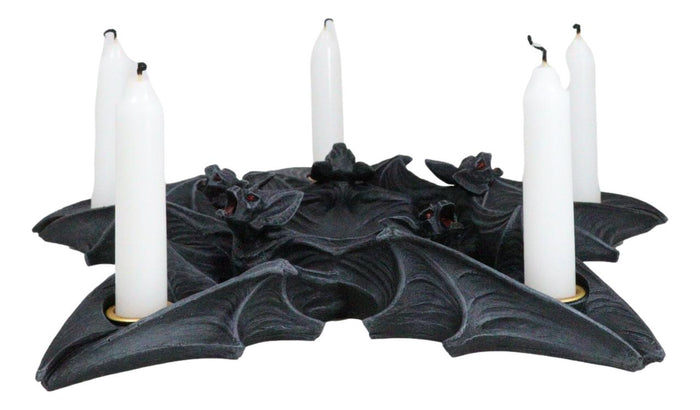 Ebros Gift Wicca Gothic Nosferatu Pentagram Star Bats Taper Chime Candles Holder Figurine