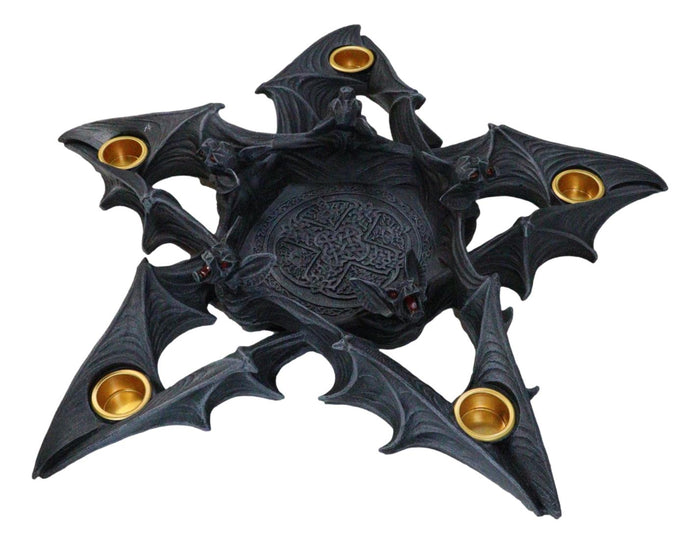 Ebros Gift Wicca Gothic Nosferatu Pentagram Star Bats Taper Chime Candles Holder Figurine
