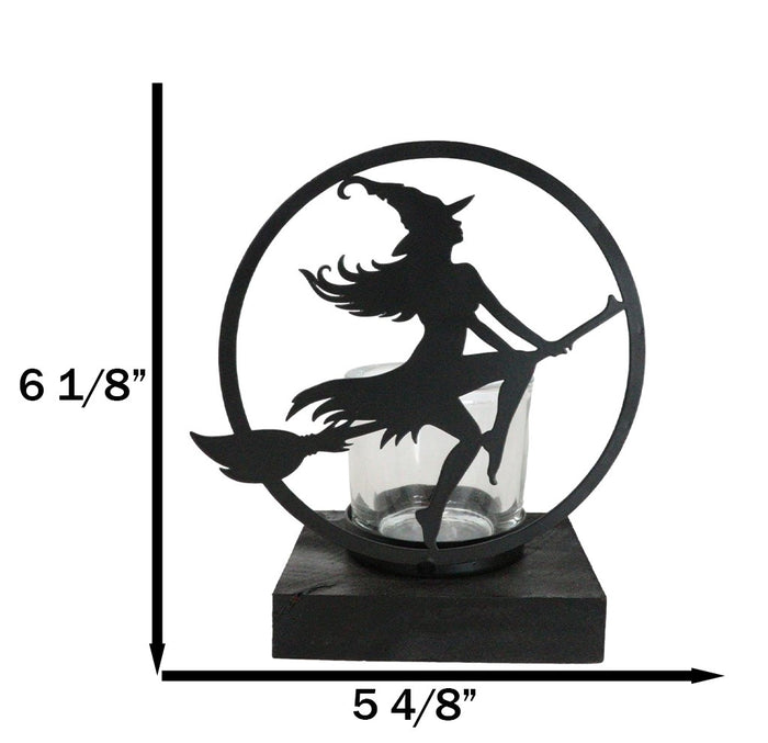 Ebros Gift Wicca Grand High Witch Riding On Broomstick Coated Metal Votive Candle Holder
