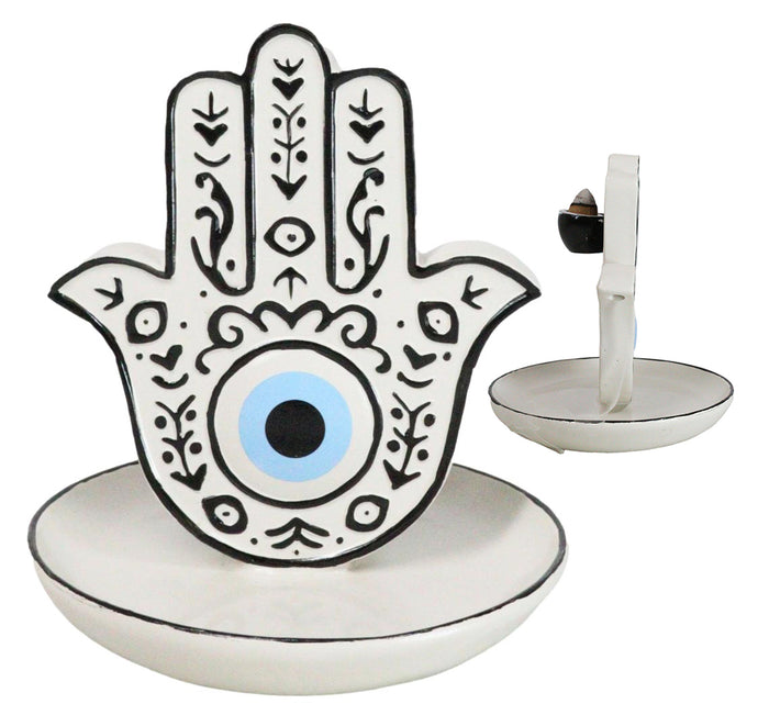 ebros gift Wicca Hand of God Hamsa Palm Evil Eye Ceramic Backflow Incense Holder Figurine