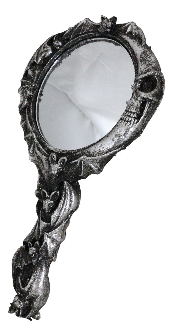 Ebros Gift Wicca Macabre Gothic Vampire Bats Crescent Moon Crater Skull Hand Mirror Decor