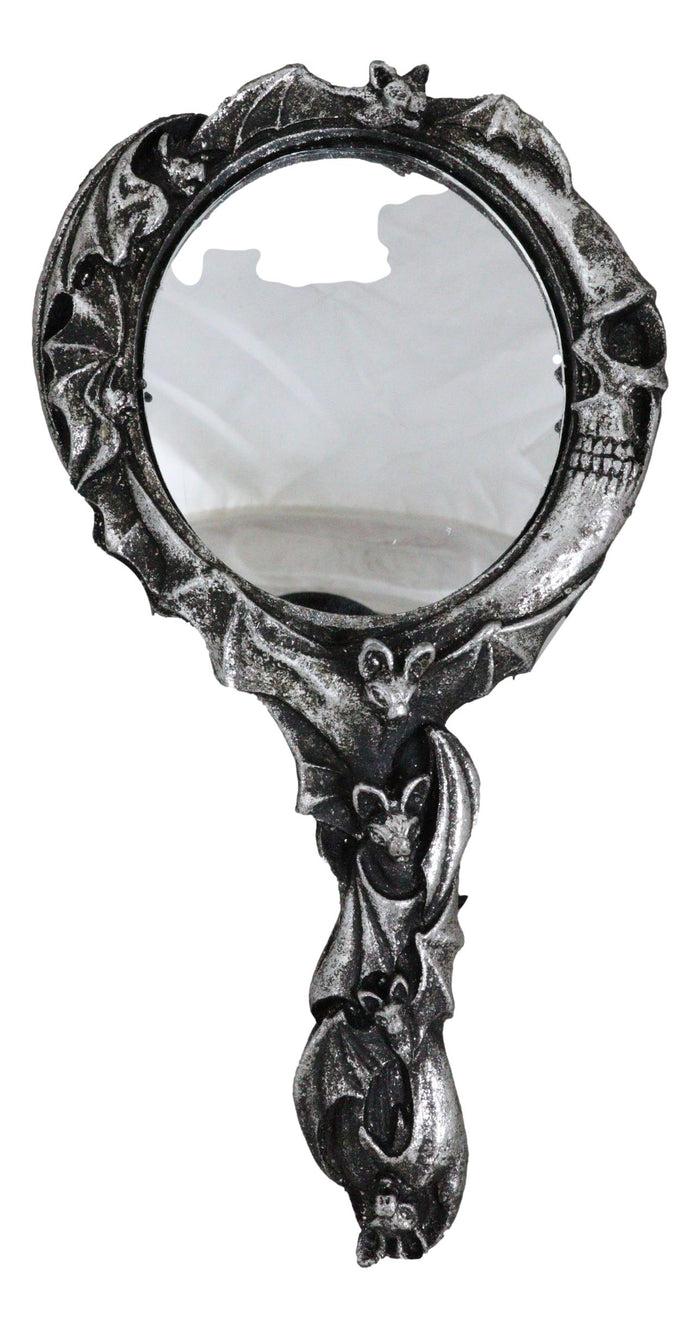 Ebros Gift Wicca Macabre Gothic Vampire Bats Crescent Moon Crater Skull Hand Mirror Decor