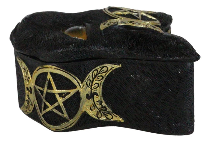 Ebros Gift Wicca Magic Black Cat With Triple Moon Goddess Symbol Decorative Jewelry Box