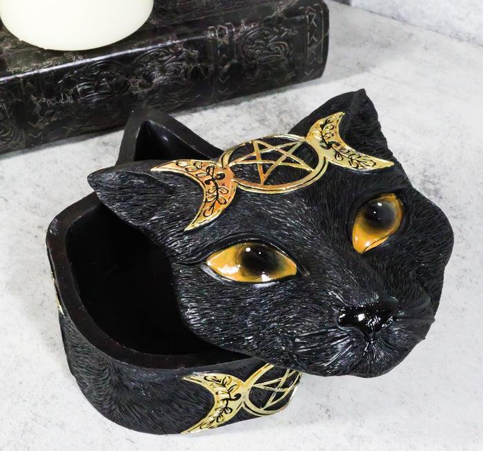 ebros gift Wicca Magic Black Cat With Triple Moon Goddess Symbol Decorative Jewelry Box