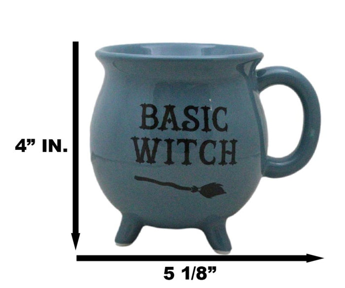Ebros Gift Wicca Magic Blue Basic Witch Broomstick Cauldron Ceramic Mug With Handle 16oz