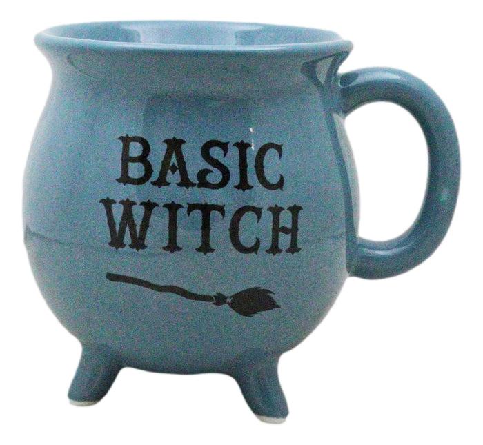 ebros gift Wicca Magic Blue Basic Witch Broomstick Cauldron Ceramic Mug With Handle 16oz
