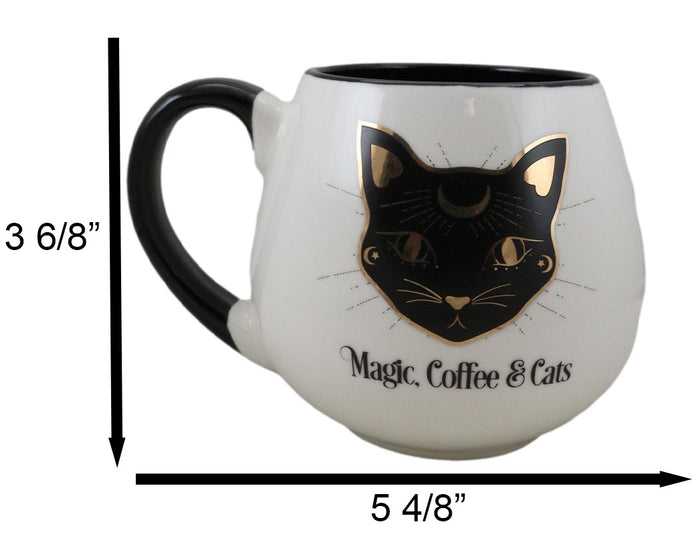 Ebros Gift Wicca Magic Coffee Cats Feline Crescent Moon Cat With Gold Tone Ceramic Mug