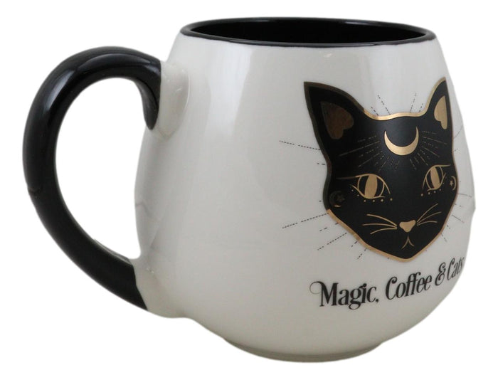Ebros Gift Wicca Magic Coffee Cats Feline Crescent Moon Cat With Gold Tone Ceramic Mug