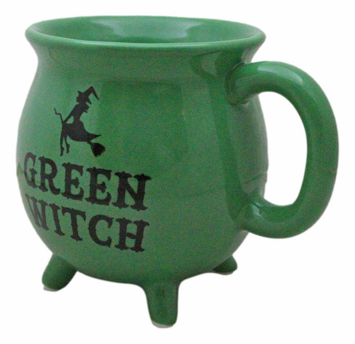 Ebros Gift Wicca Magic Green Witch Flying Broomstick Cauldron Ceramic Mug With Handle 16oz