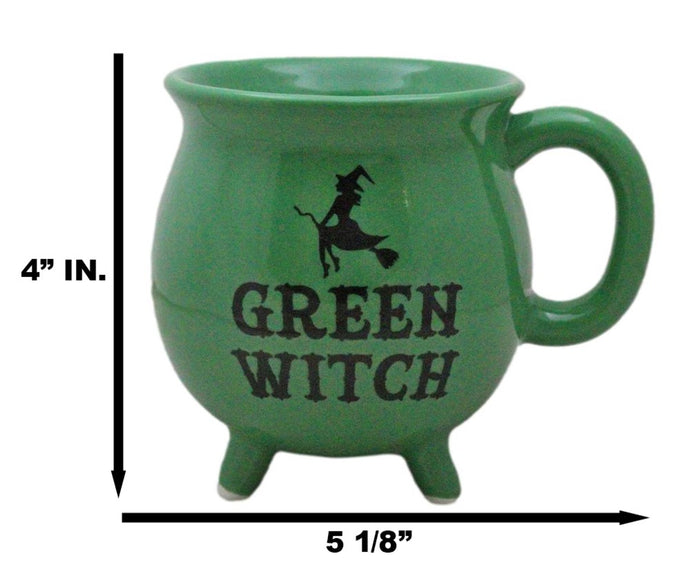 Ebros Gift Wicca Magic Green Witch Flying Broomstick Cauldron Ceramic Mug With Handle 16oz