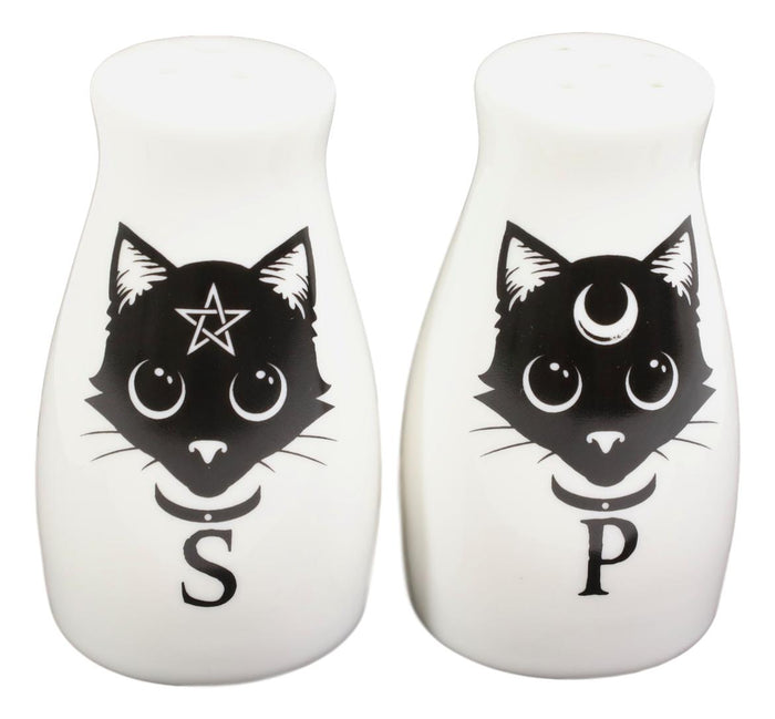 Ebros Gift Wicca Magic Sacred Cats Pentacle Crescent Moon Ceramic Salt N Pepper Shakers Set