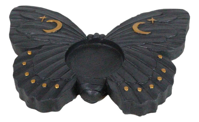 Ebros Gift Wicca Metaphysical Celestial Moons Black Moth Votive Tealight Candle Holder