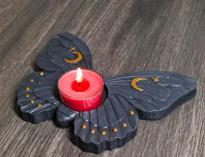 ebros gift Wicca Metaphysical Celestial Moons Black Moth Votive Tealight Candle Holder