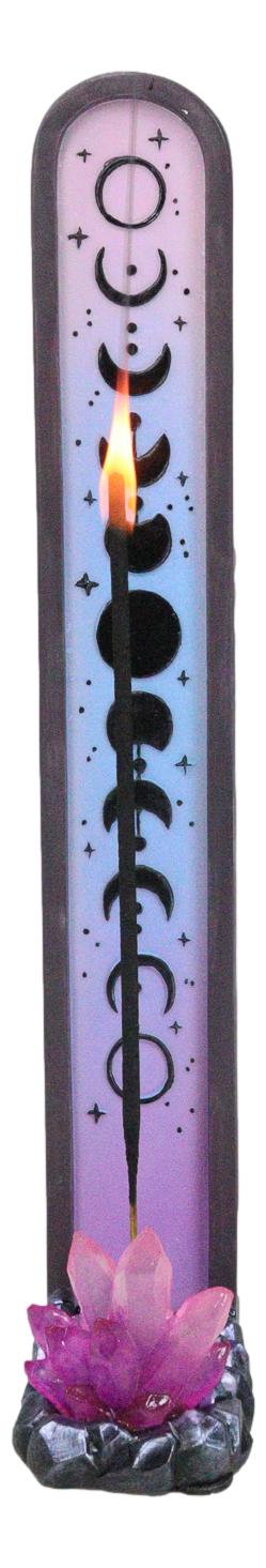 ebros gift Wicca Mystic Moon Phase With Purple Crystal Incense Holder Tower Figurine