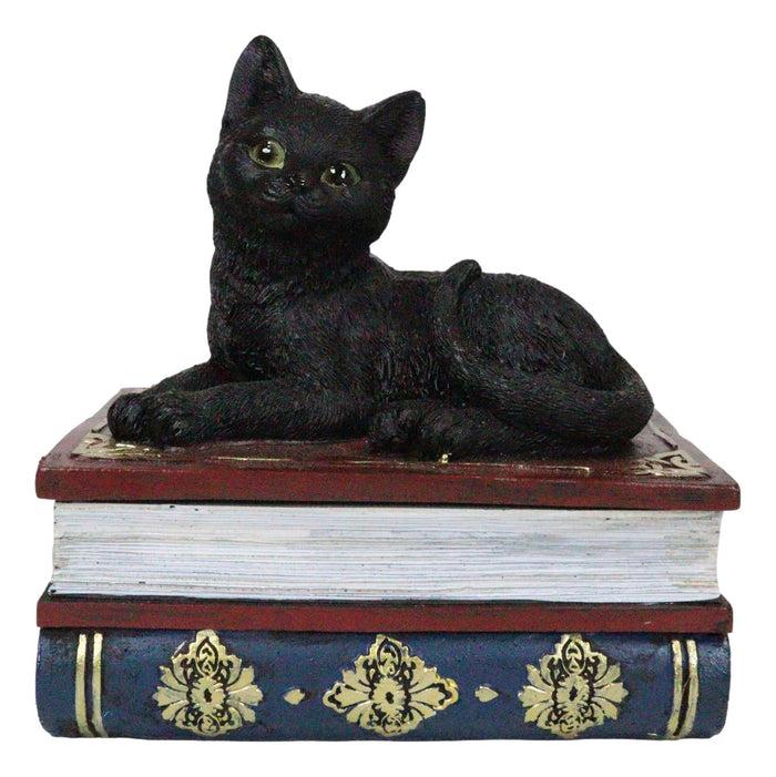 Ebros Gift Wicca Mystical Black Cat Sitting On Book Of Spells Stack Decorative Jewelry Box