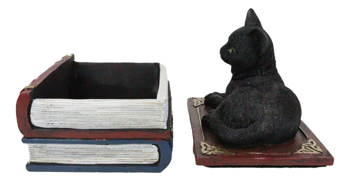 Ebros Gift Wicca Mystical Black Cat Sitting On Book Of Spells Stack Decorative Jewelry Box