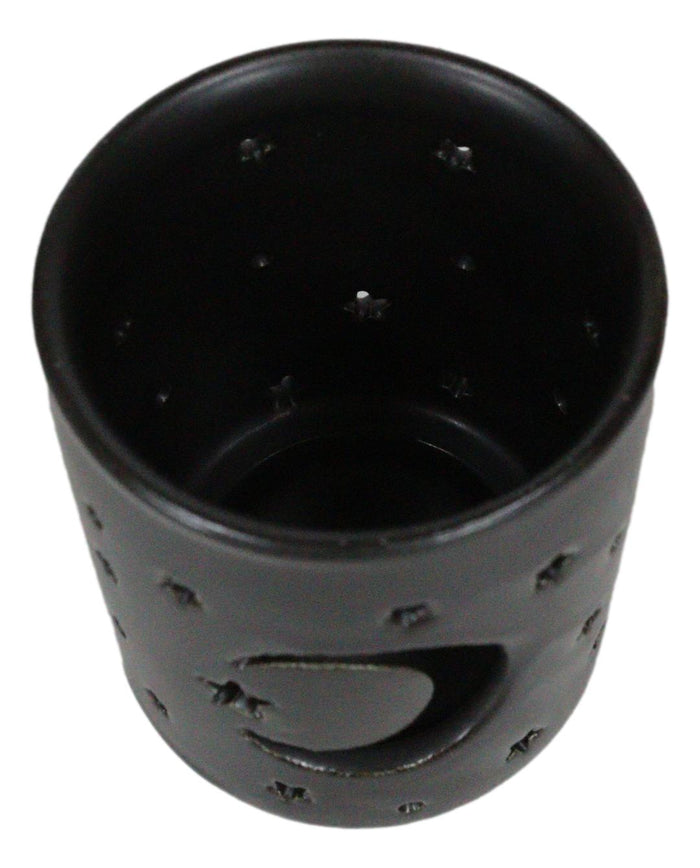 Ebros Gift Wicca Mystical Moon And Stars Cutout Ceramic Black T-Light Votive Candle Holder