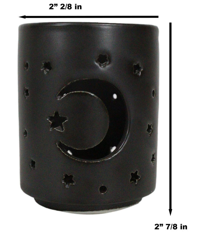 Ebros Gift Wicca Mystical Moon And Stars Cutout Ceramic Black T-Light Votive Candle Holder