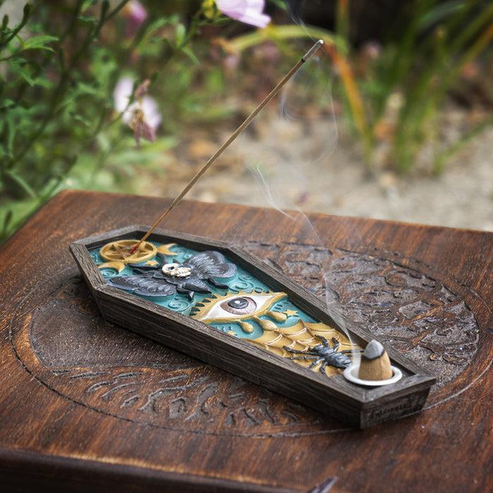 Ebros Gift Wicca Mystical Pentagram Skull Evil Eye Black Spider Coffin Incense Burner Decor