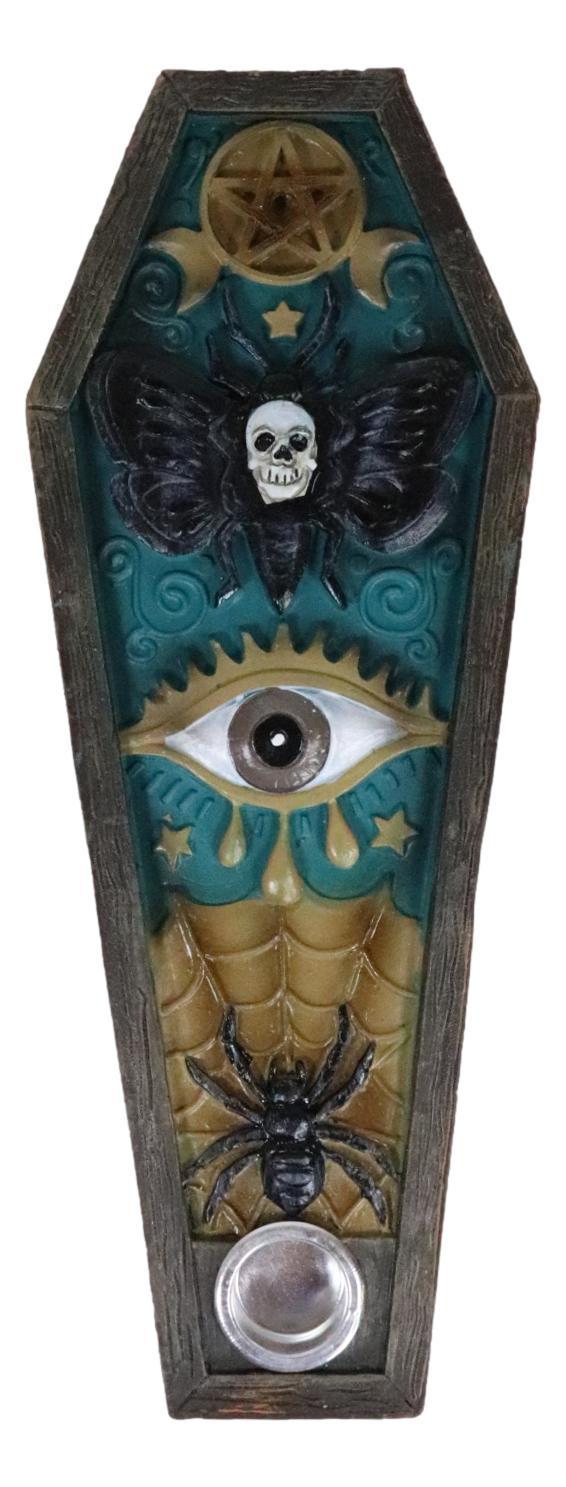 Ebros Gift Wicca Mystical Pentagram Skull Evil Eye Black Spider Coffin Incense Burner Decor