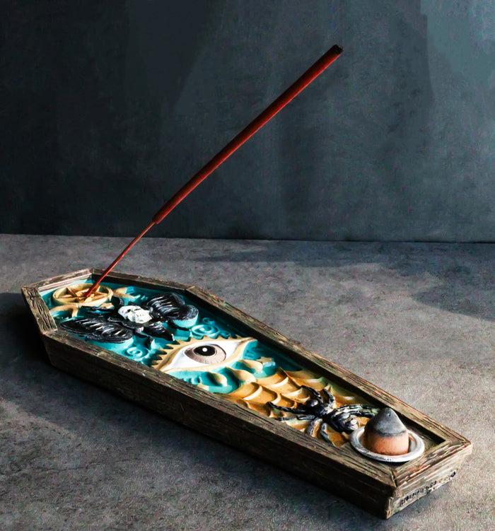 ebros gift Wicca Mystical Pentagram Skull Evil Eye Black Spider Coffin Incense Burner Decor