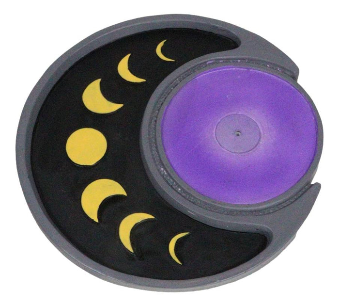 Ebros Gift Wicca Mystical Phases Of The Moon Symbols Crescent Round Incense Stick Holder