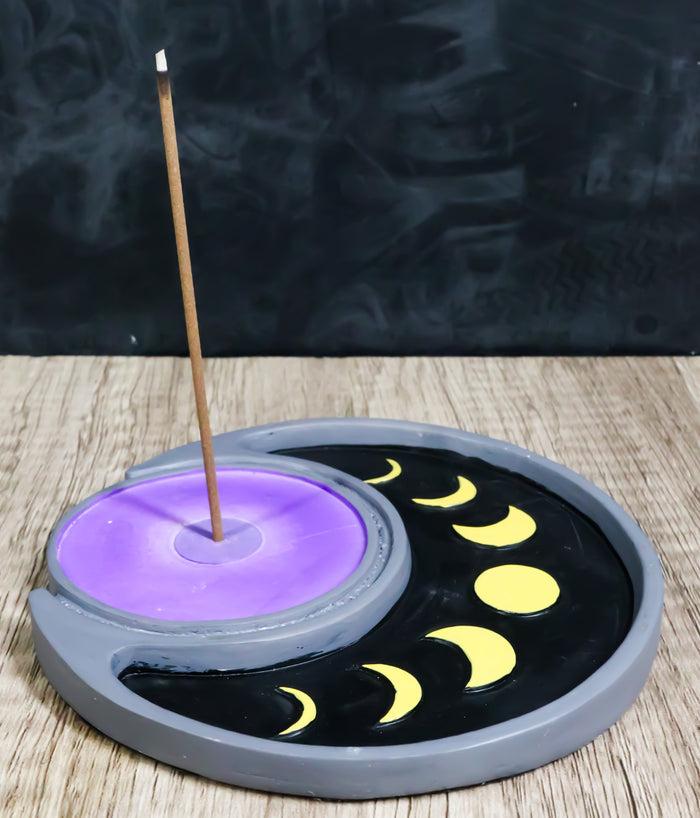 ebros gift Wicca Mystical Phases Of The Moon Symbols Crescent Round Incense Stick Holder