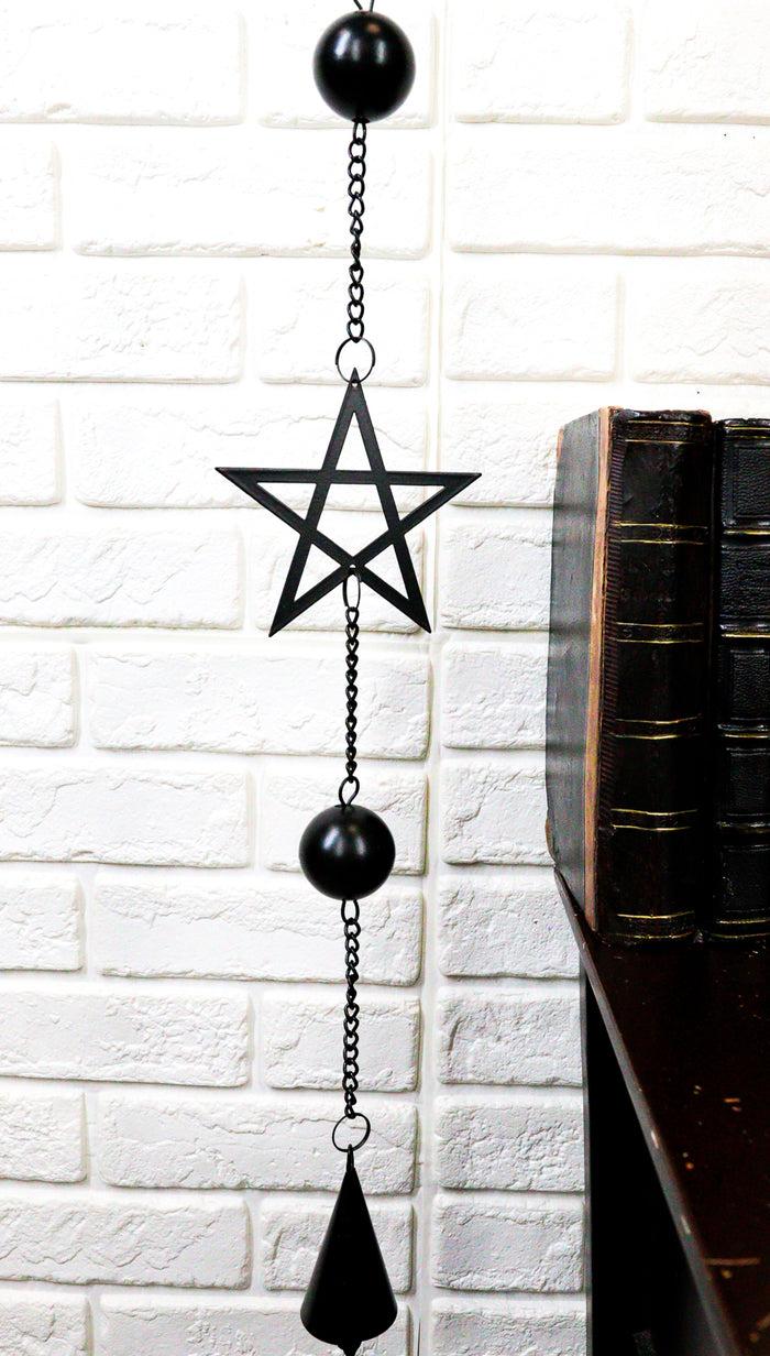 Ebros Gift Wicca Occult Pentagram Pentacle Stars Black Coated Steel Metal Wind Chime Mobile