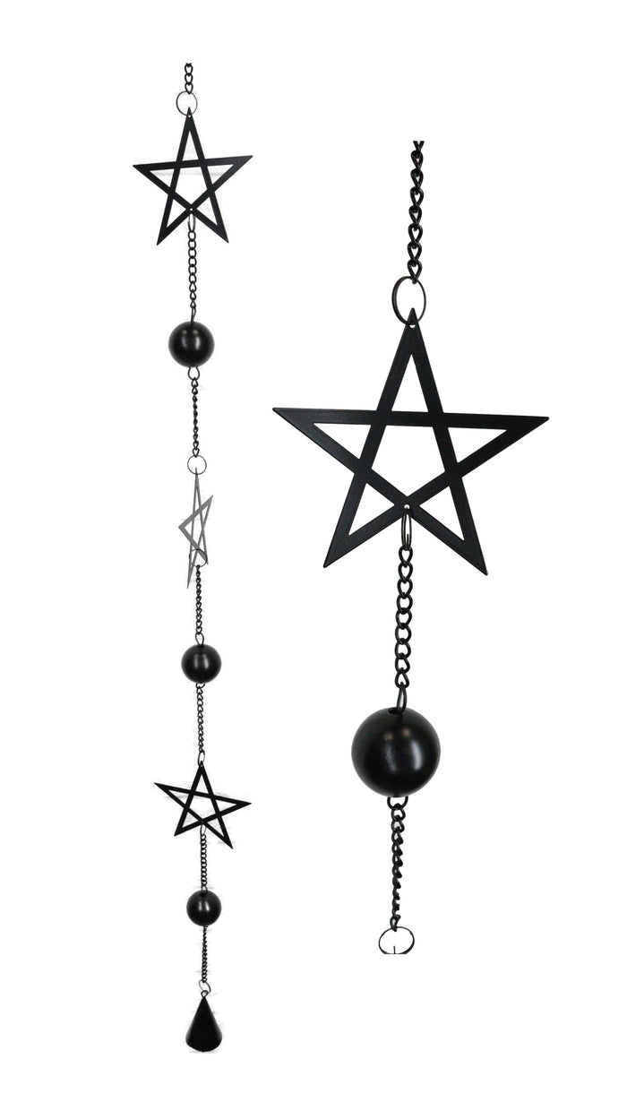 Ebros Gift Wicca Occult Pentagram Pentacle Stars Black Coated Steel Metal Wind Chime Mobile