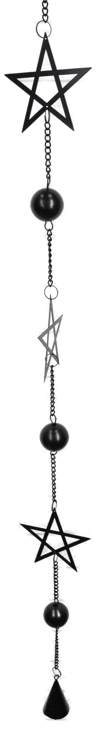 Ebros Gift Wicca Occult Pentagram Pentacle Stars Black Coated Steel Metal Wind Chime Mobile
