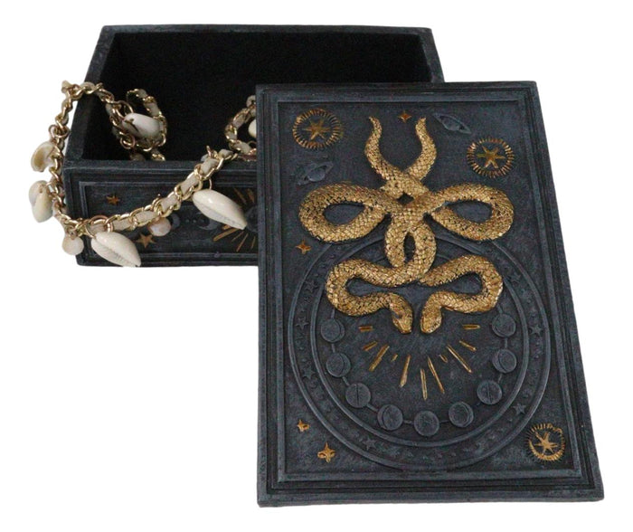 Ebros Gift Wicca Occult Phases Of The Moon Celestial Astrology 2 Serpent Snakes Trinket Box
