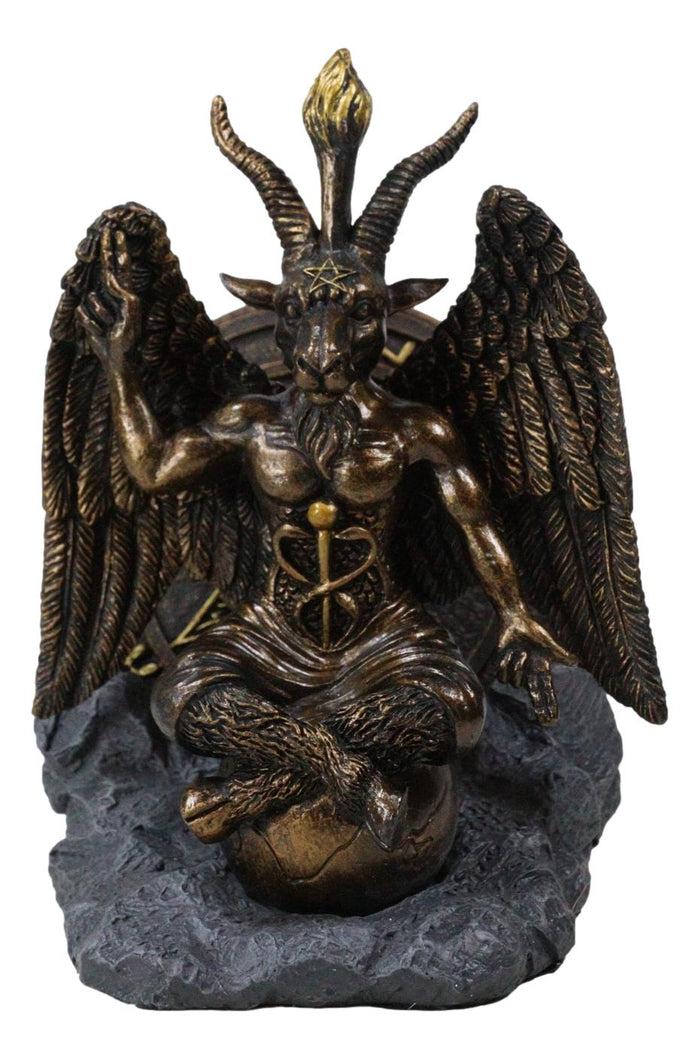 Ebros Gift Wicca Occult Sabbatic Goat Baphomet Sitting On Globe Round Coaster Figurine Set