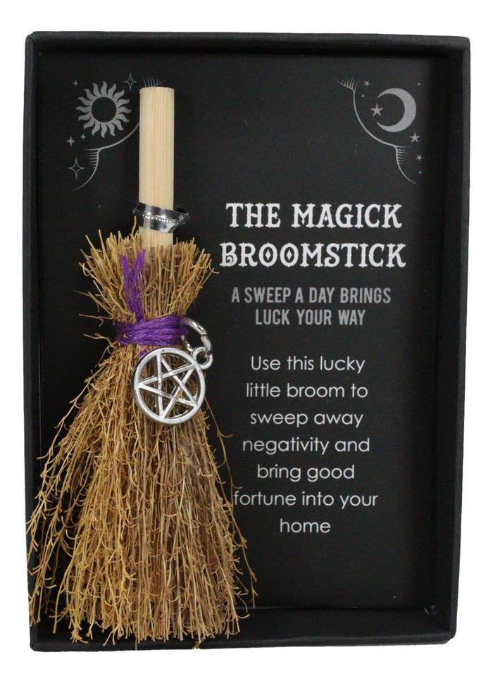 Ebros Gift Wicca Occult Witch Broom Magick Broomstick With Pentagram Pendant Lucky Charm