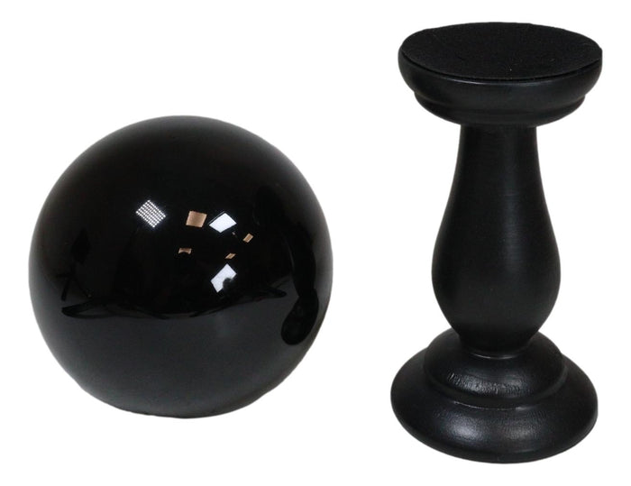 Ebros Gift Wicca Occult Witchcraft Witch Black Crystal Glass Gazing Ball On Stand Decor
