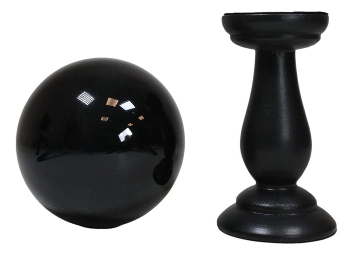 Ebros Gift Wicca Occult Witchcraft Witch Black Crystal Glass Gazing Ball On Stand Decor