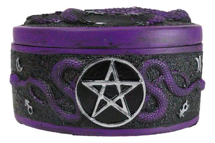 Ebros Gift Wicca Occultic Alchemist Snake Serpent With Pentagram Small Trinket Box 4"D