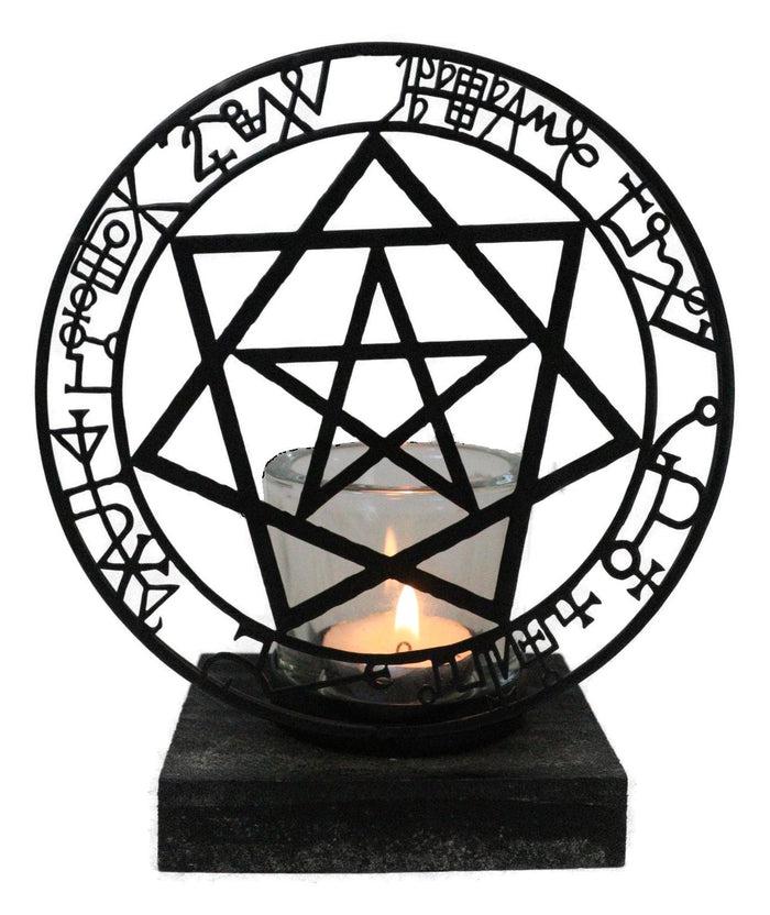ebros gift Wicca Occultic Angels and Demons Sacred Mystic Sigils Metal Votive Candle Holder