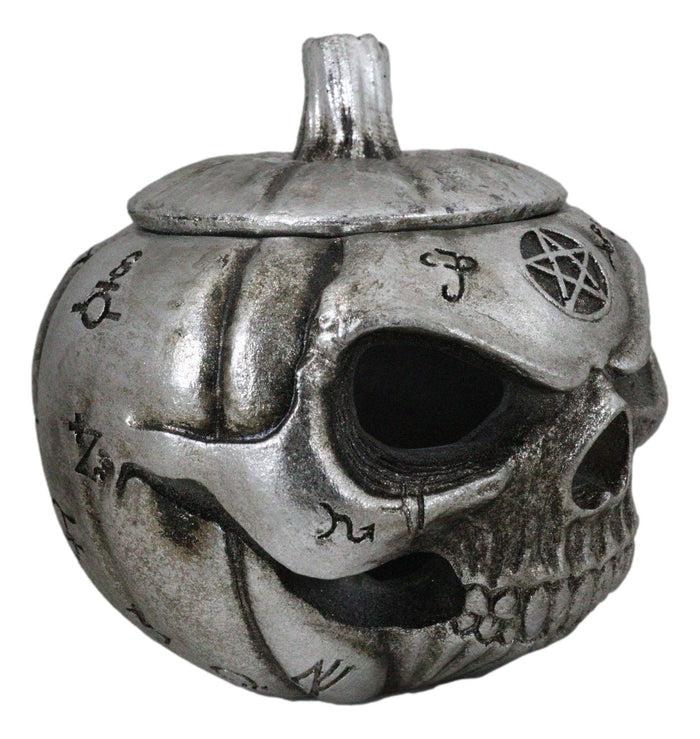 Ebros Gift Wicca Pentagram Alchemical Symbols Pumpkin Skull Cauldron Pot Decorative Box