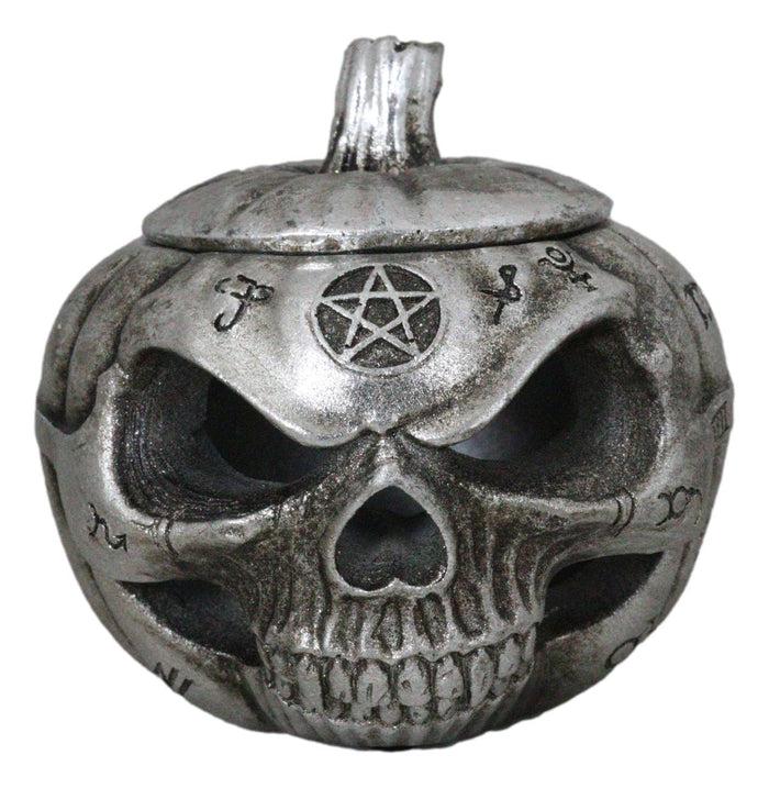 Ebros Gift Wicca Pentagram Alchemical Symbols Pumpkin Skull Cauldron Pot Decorative Box