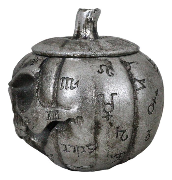 Ebros Gift Wicca Pentagram Alchemical Symbols Pumpkin Skull Cauldron Pot Decorative Box