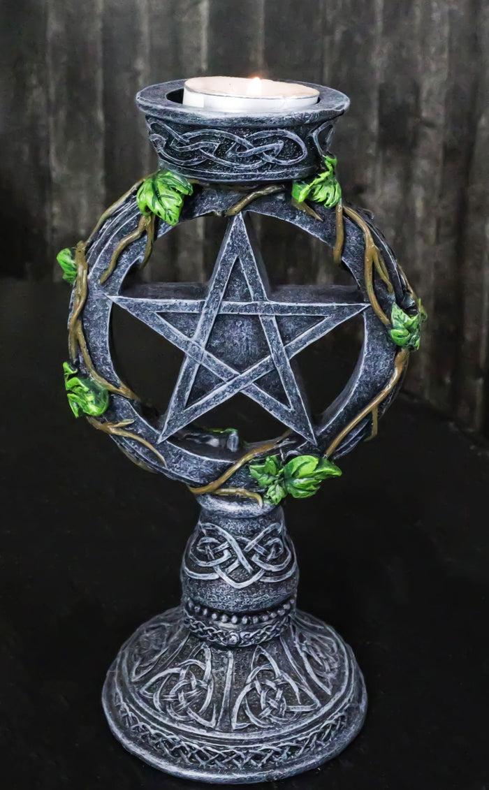 ebros gift Wicca Pentagram Star In Circle With Celtic Knotwork Ivy Vine Votive Candleholder