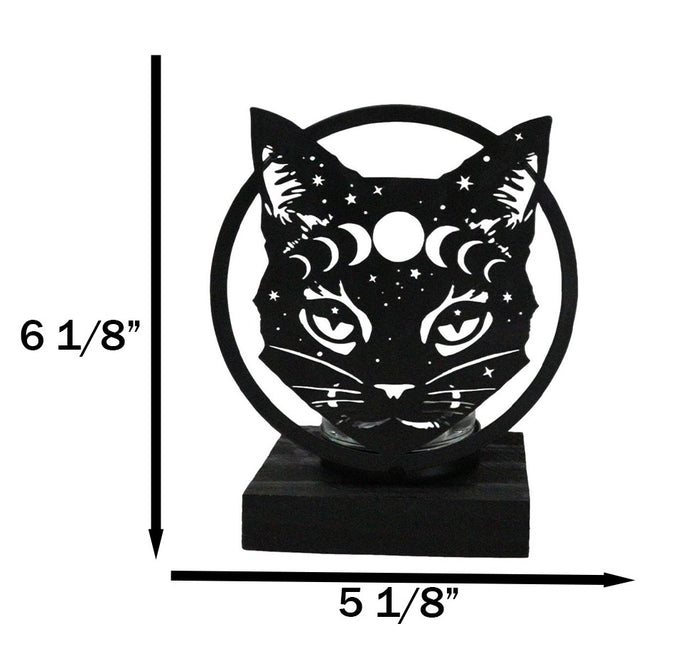 Ebros Gift Wicca Phases Of The Moon Celestial Black Cat Metal Votive T-Lite Candle Holder