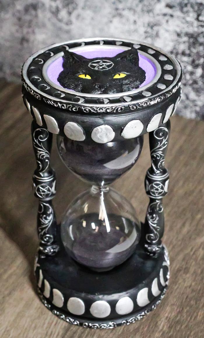 ebros gift Wicca Phases of The Moon Pentagram Black Cat Invertible Glass Mystic Sand Timer
