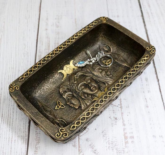 ebros gift Wicca Phases Of The Moon Triple Spiral Goddess Mother Maiden Crone Dish Tray