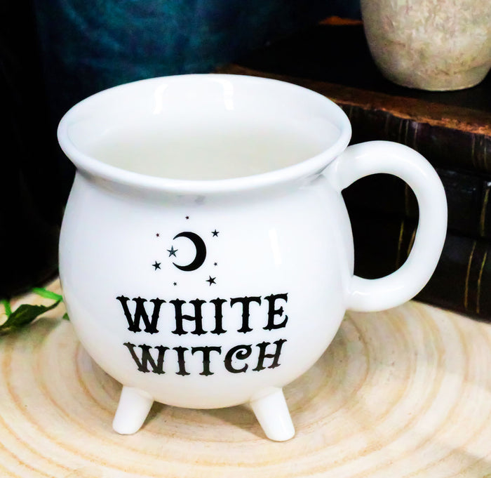 Ebros Gift Wicca Sacred Crescent Moon And Stars White Witch Cauldron Mug Cup With Handle