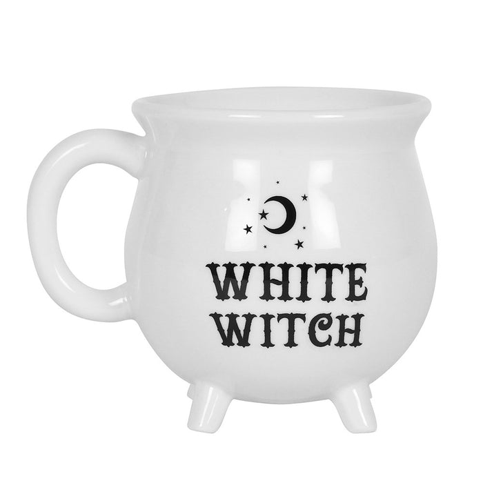 Ebros Gift Wicca Sacred Crescent Moon And Stars White Witch Cauldron Mug Cup With Handle