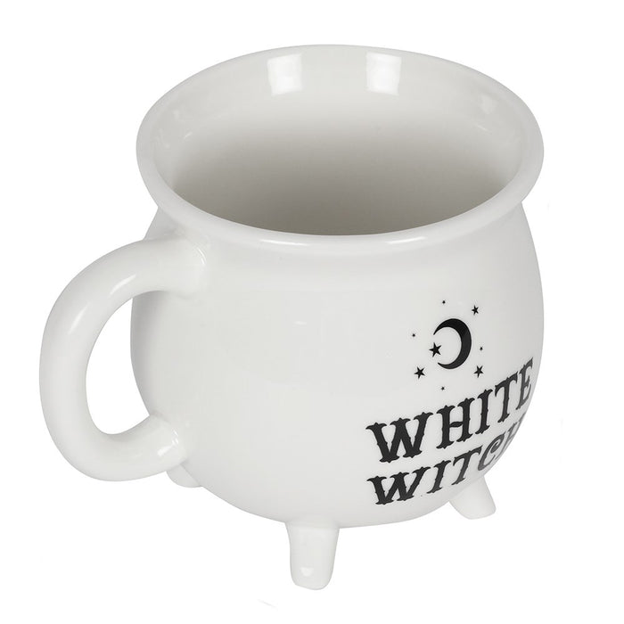 Ebros Gift Wicca Sacred Crescent Moon And Stars White Witch Cauldron Mug Cup With Handle